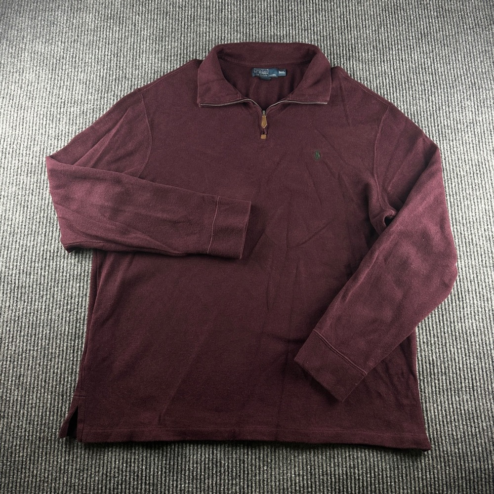 Polo Ralph Lauren Men XXL Burgundy 100% Cotton Quarter Zip Pullover Sweater Knit